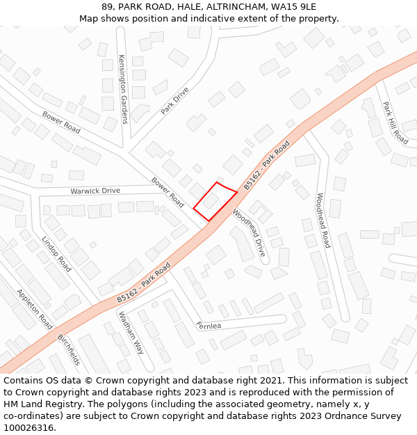 89, PARK ROAD, HALE, ALTRINCHAM, WA15 9LE: Location map and indicative extent of plot