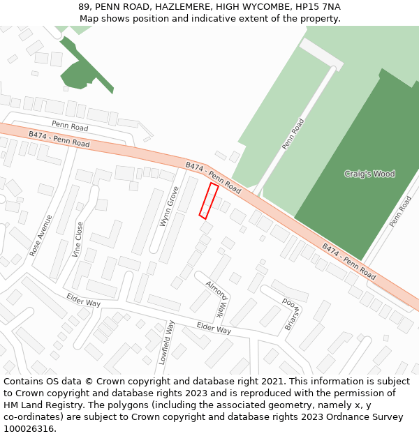 89, PENN ROAD, HAZLEMERE, HIGH WYCOMBE, HP15 7NA: Location map and indicative extent of plot