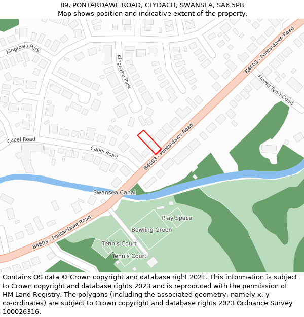 89, PONTARDAWE ROAD, CLYDACH, SWANSEA, SA6 5PB: Location map and indicative extent of plot