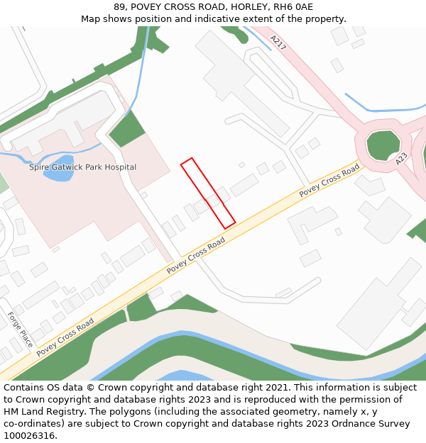 89, POVEY CROSS ROAD, HORLEY, RH6 0AE: Location map and indicative extent of plot