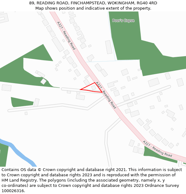 89, READING ROAD, FINCHAMPSTEAD, WOKINGHAM, RG40 4RD: Location map and indicative extent of plot