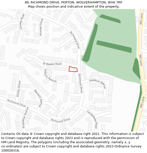89, RICHMOND DRIVE, PERTON, WOLVERHAMPTON, WV6 7RP: Location map and indicative extent of plot