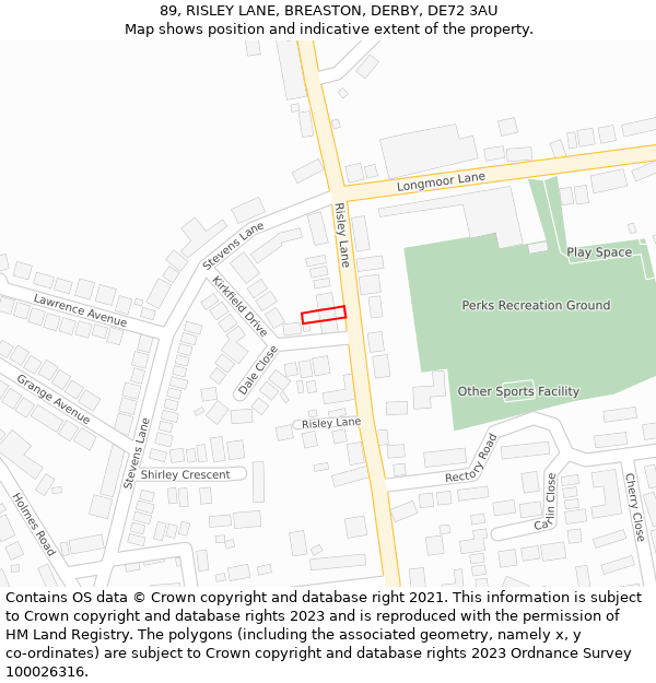89, RISLEY LANE, BREASTON, DERBY, DE72 3AU: Location map and indicative extent of plot