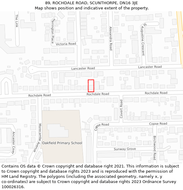 89, ROCHDALE ROAD, SCUNTHORPE, DN16 3JE: Location map and indicative extent of plot