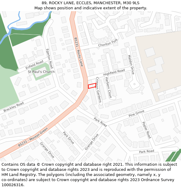 89, ROCKY LANE, ECCLES, MANCHESTER, M30 9LS: Location map and indicative extent of plot