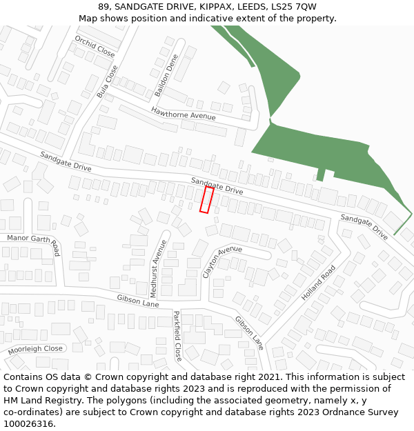 89, SANDGATE DRIVE, KIPPAX, LEEDS, LS25 7QW: Location map and indicative extent of plot