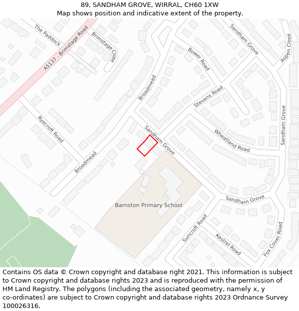 89, SANDHAM GROVE, WIRRAL, CH60 1XW: Location map and indicative extent of plot