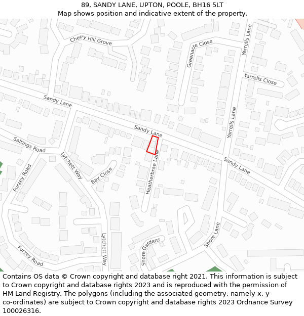 89, SANDY LANE, UPTON, POOLE, BH16 5LT: Location map and indicative extent of plot