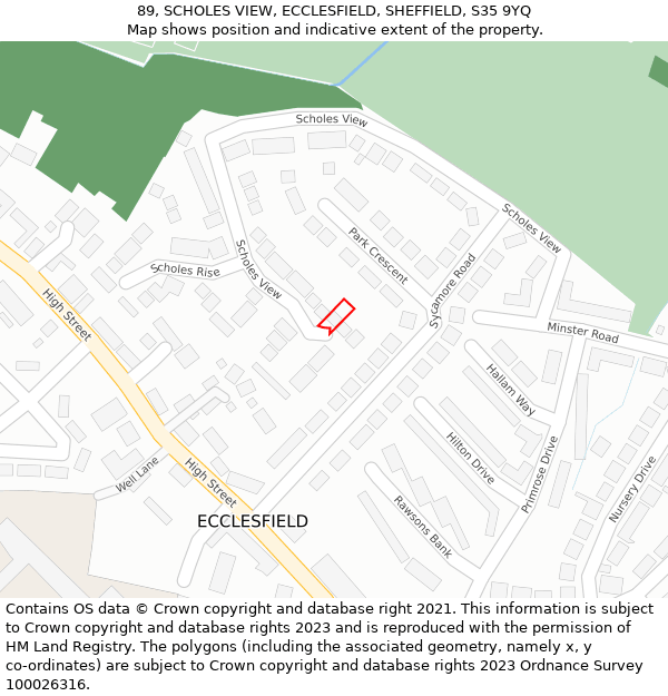 89, SCHOLES VIEW, ECCLESFIELD, SHEFFIELD, S35 9YQ: Location map and indicative extent of plot