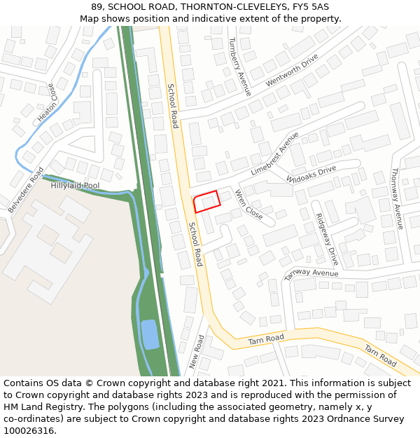 89, SCHOOL ROAD, THORNTON-CLEVELEYS, FY5 5AS: Location map and indicative extent of plot