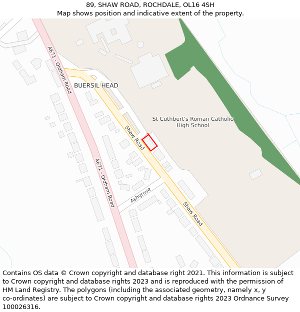 89, SHAW ROAD, ROCHDALE, OL16 4SH: Location map and indicative extent of plot