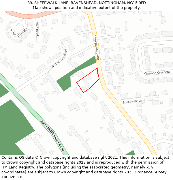 89, SHEEPWALK LANE, RAVENSHEAD, NOTTINGHAM, NG15 9FD: Location map and indicative extent of plot