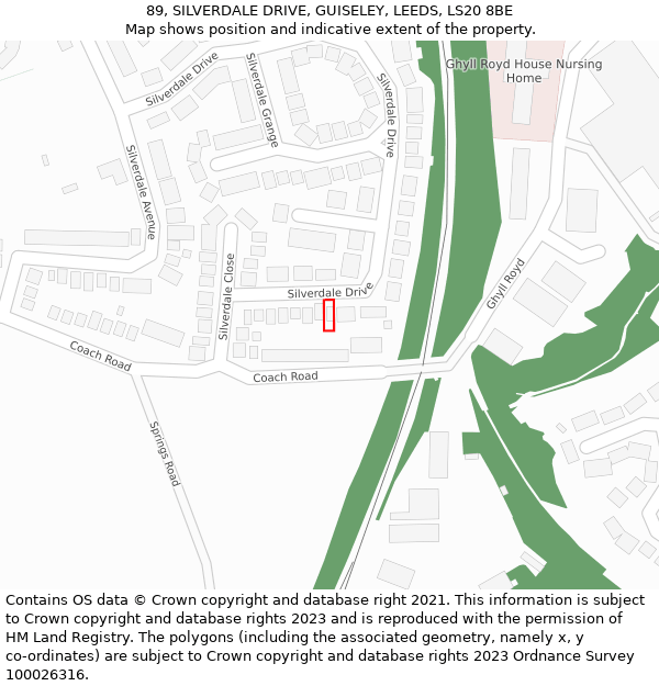 89, SILVERDALE DRIVE, GUISELEY, LEEDS, LS20 8BE: Location map and indicative extent of plot