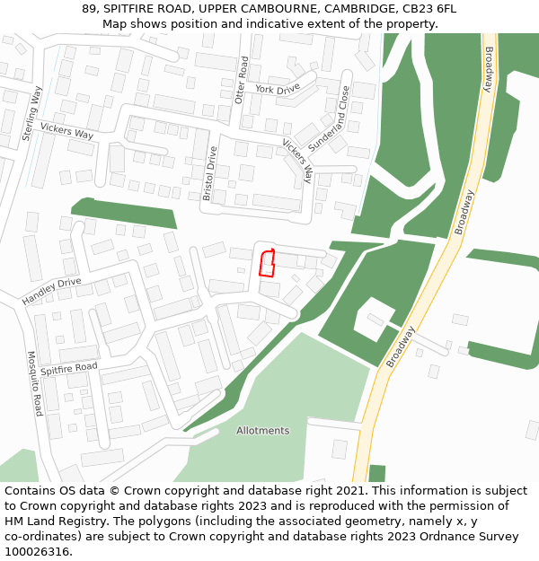 89, SPITFIRE ROAD, UPPER CAMBOURNE, CAMBRIDGE, CB23 6FL: Location map and indicative extent of plot