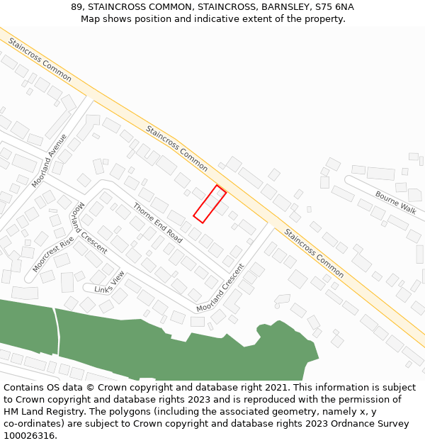 89, STAINCROSS COMMON, STAINCROSS, BARNSLEY, S75 6NA: Location map and indicative extent of plot