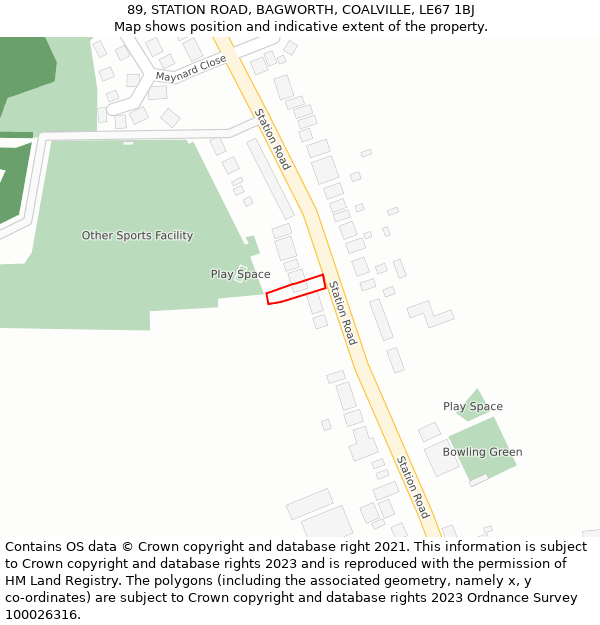 89, STATION ROAD, BAGWORTH, COALVILLE, LE67 1BJ: Location map and indicative extent of plot