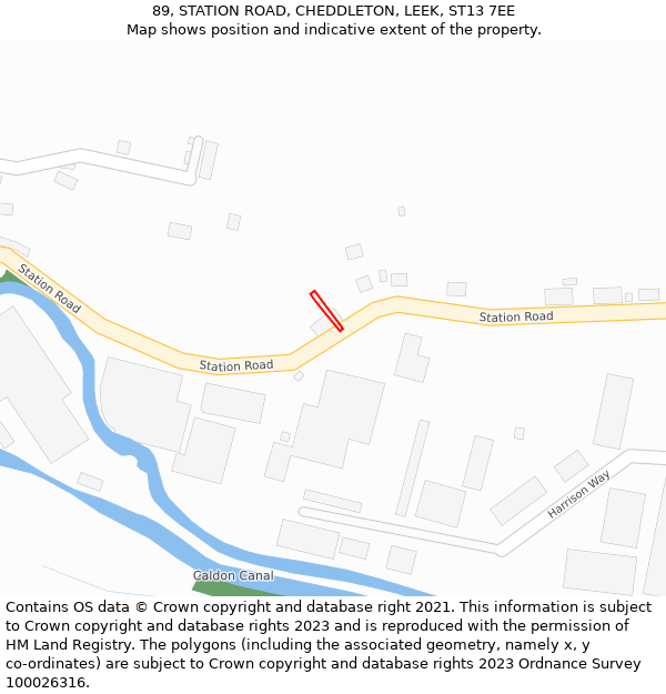 89, STATION ROAD, CHEDDLETON, LEEK, ST13 7EE: Location map and indicative extent of plot