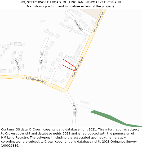 89, STETCHWORTH ROAD, DULLINGHAM, NEWMARKET, CB8 9UH: Location map and indicative extent of plot