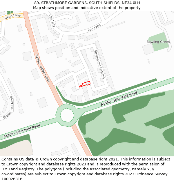 89, STRATHMORE GARDENS, SOUTH SHIELDS, NE34 0LH: Location map and indicative extent of plot