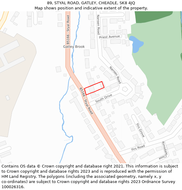 89, STYAL ROAD, GATLEY, CHEADLE, SK8 4JQ: Location map and indicative extent of plot