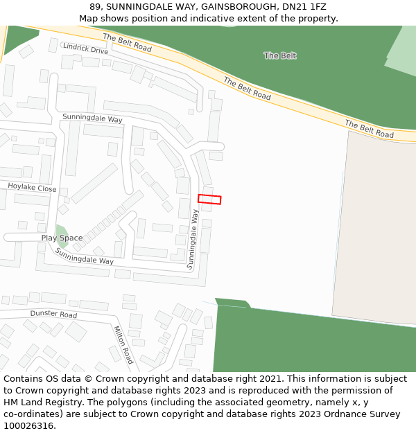 89, SUNNINGDALE WAY, GAINSBOROUGH, DN21 1FZ: Location map and indicative extent of plot