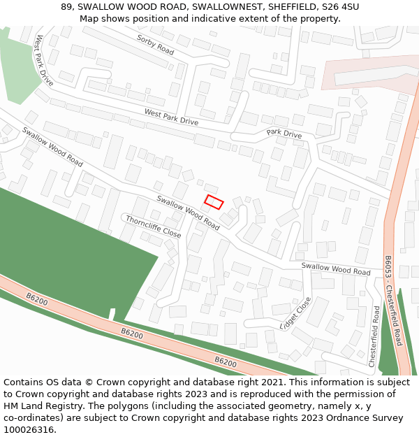 89, SWALLOW WOOD ROAD, SWALLOWNEST, SHEFFIELD, S26 4SU: Location map and indicative extent of plot