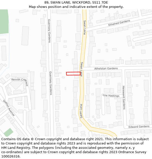 89, SWAN LANE, WICKFORD, SS11 7DE: Location map and indicative extent of plot