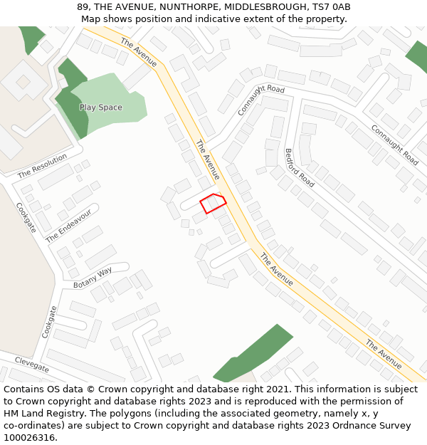 89, THE AVENUE, NUNTHORPE, MIDDLESBROUGH, TS7 0AB: Location map and indicative extent of plot