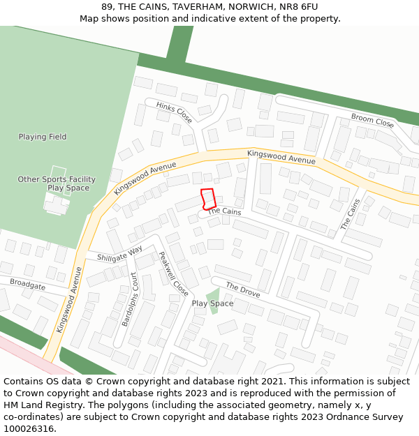 89, THE CAINS, TAVERHAM, NORWICH, NR8 6FU: Location map and indicative extent of plot