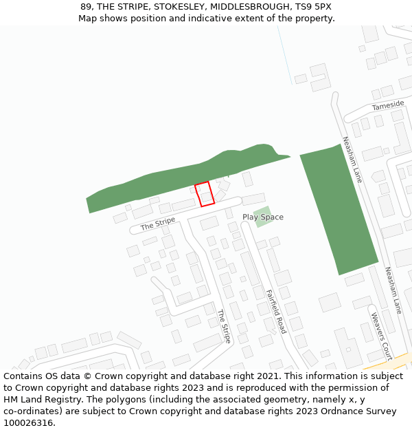 89, THE STRIPE, STOKESLEY, MIDDLESBROUGH, TS9 5PX: Location map and indicative extent of plot