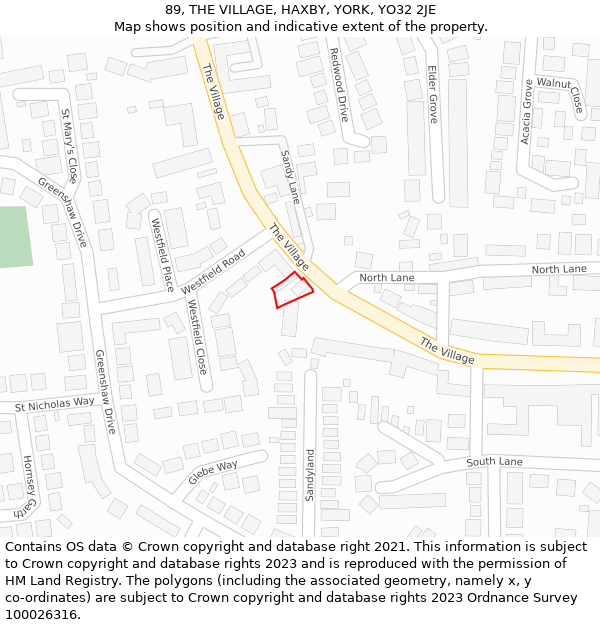 89, THE VILLAGE, HAXBY, YORK, YO32 2JE: Location map and indicative extent of plot