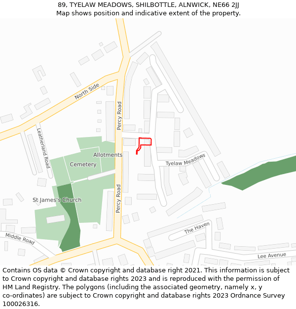 89, TYELAW MEADOWS, SHILBOTTLE, ALNWICK, NE66 2JJ: Location map and indicative extent of plot