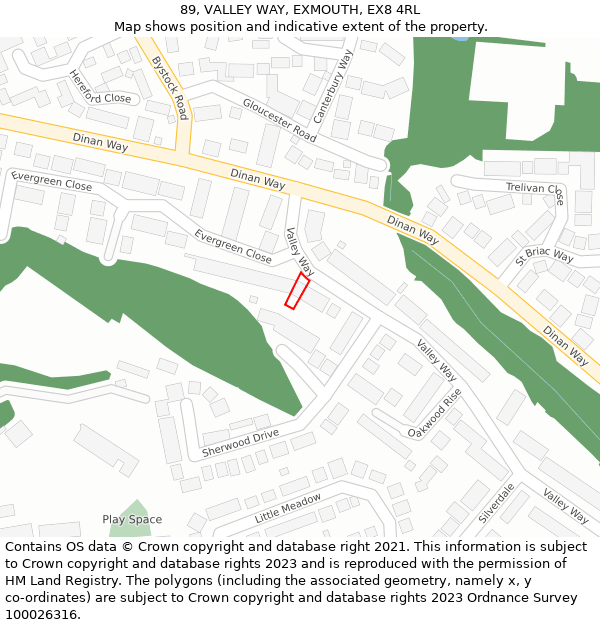 89, VALLEY WAY, EXMOUTH, EX8 4RL: Location map and indicative extent of plot