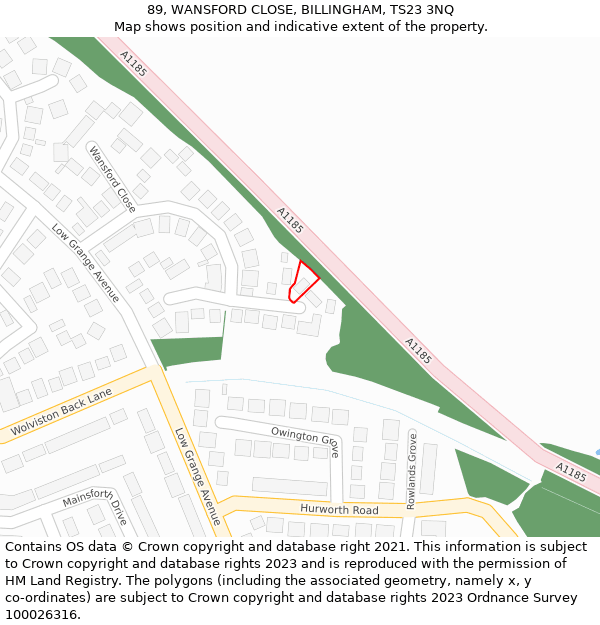 89, WANSFORD CLOSE, BILLINGHAM, TS23 3NQ: Location map and indicative extent of plot