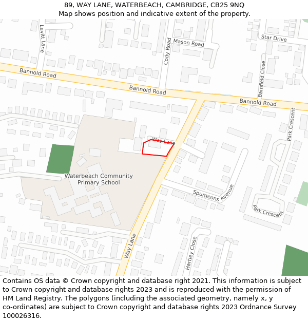 89, WAY LANE, WATERBEACH, CAMBRIDGE, CB25 9NQ: Location map and indicative extent of plot