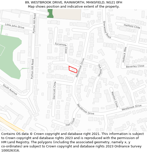 89, WESTBROOK DRIVE, RAINWORTH, MANSFIELD, NG21 0FH: Location map and indicative extent of plot