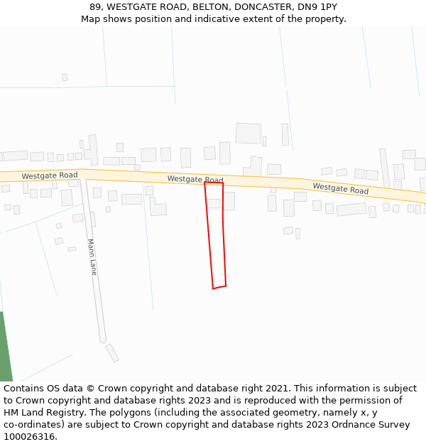 89, WESTGATE ROAD, BELTON, DONCASTER, DN9 1PY: Location map and indicative extent of plot