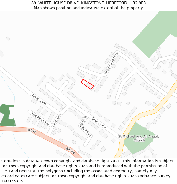 89, WHITE HOUSE DRIVE, KINGSTONE, HEREFORD, HR2 9ER: Location map and indicative extent of plot