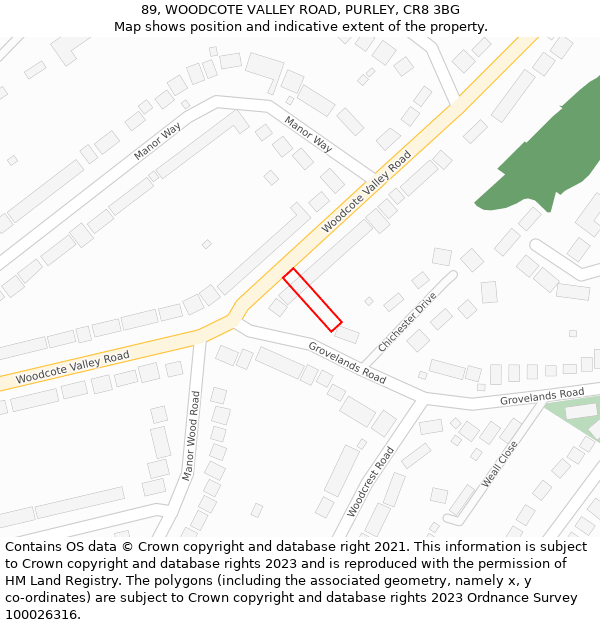 89, WOODCOTE VALLEY ROAD, PURLEY, CR8 3BG: Location map and indicative extent of plot