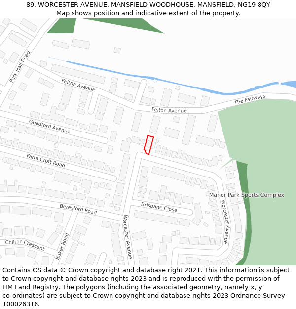 89, WORCESTER AVENUE, MANSFIELD WOODHOUSE, MANSFIELD, NG19 8QY: Location map and indicative extent of plot