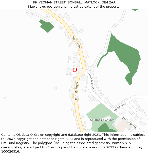 89, YEOMAN STREET, BONSALL, MATLOCK, DE4 2AA: Location map and indicative extent of plot