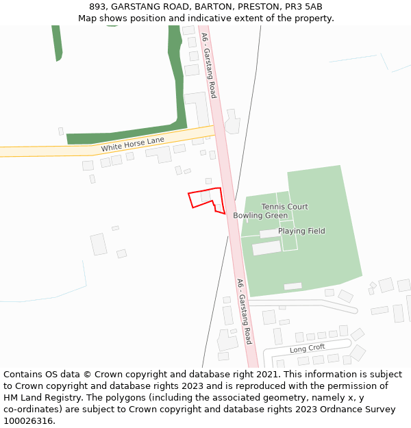 893, GARSTANG ROAD, BARTON, PRESTON, PR3 5AB: Location map and indicative extent of plot