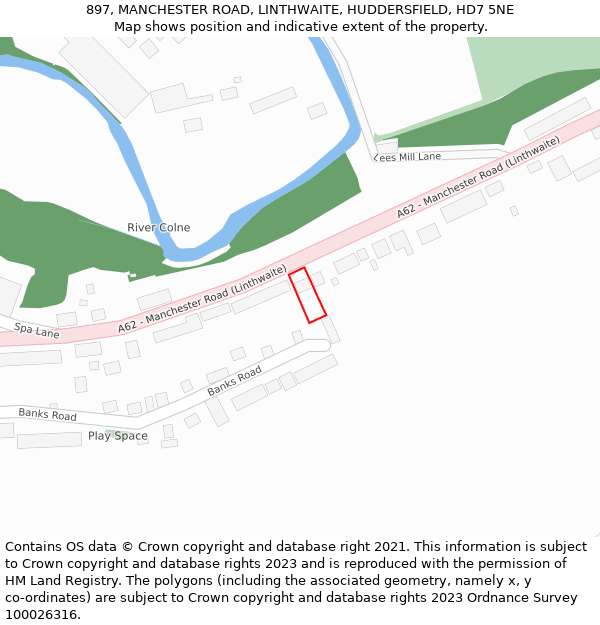 897, MANCHESTER ROAD, LINTHWAITE, HUDDERSFIELD, HD7 5NE: Location map and indicative extent of plot