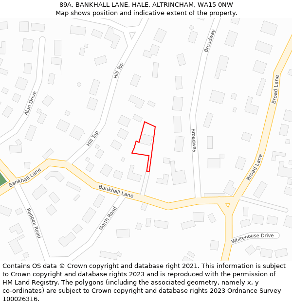 89A, BANKHALL LANE, HALE, ALTRINCHAM, WA15 0NW: Location map and indicative extent of plot