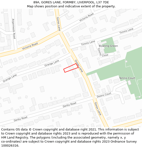 89A, GORES LANE, FORMBY, LIVERPOOL, L37 7DE: Location map and indicative extent of plot