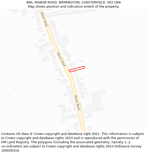 89A, MANOR ROAD, BRIMINGTON, CHESTERFIELD, S43 1NN: Location map and indicative extent of plot