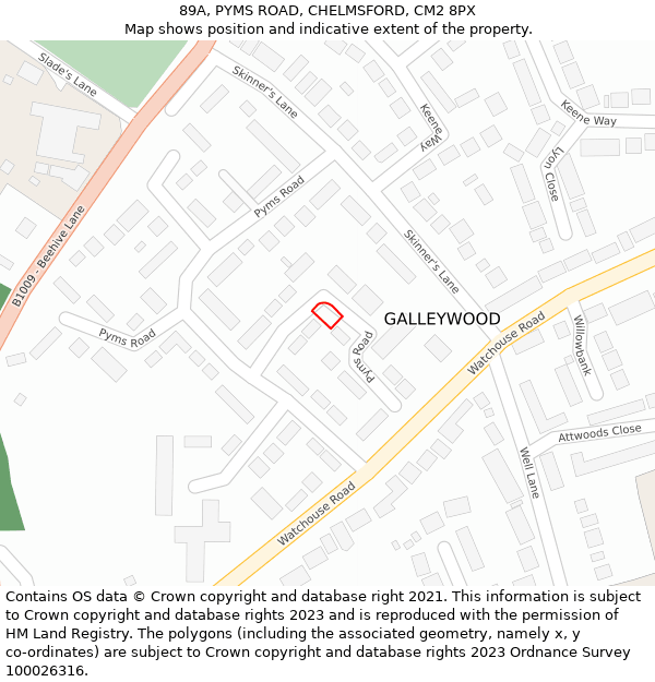 89A, PYMS ROAD, CHELMSFORD, CM2 8PX: Location map and indicative extent of plot