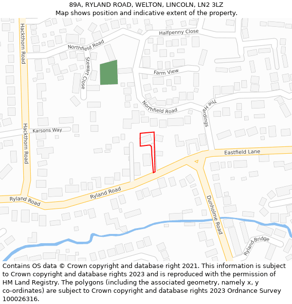 89A, RYLAND ROAD, WELTON, LINCOLN, LN2 3LZ: Location map and indicative extent of plot
