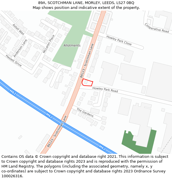 89A, SCOTCHMAN LANE, MORLEY, LEEDS, LS27 0BQ: Location map and indicative extent of plot