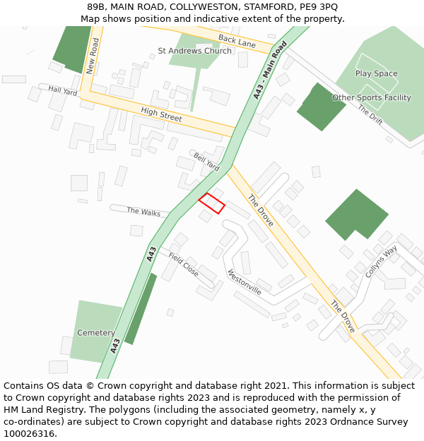 89B, MAIN ROAD, COLLYWESTON, STAMFORD, PE9 3PQ: Location map and indicative extent of plot